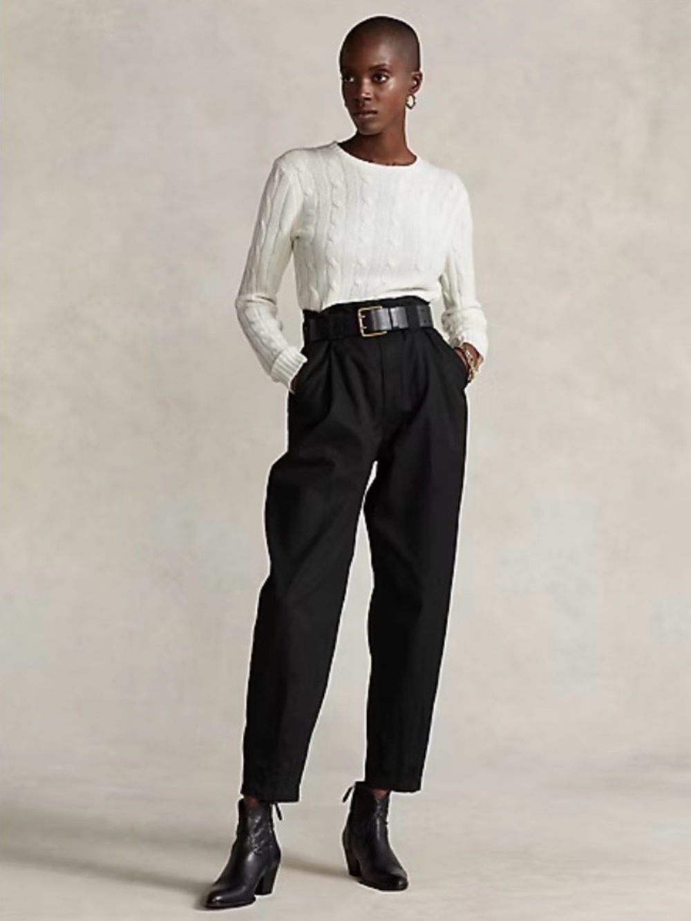 Polo Ralph Lauren Black Twill Trousers High Rise Tapered Leg Plus Size 16